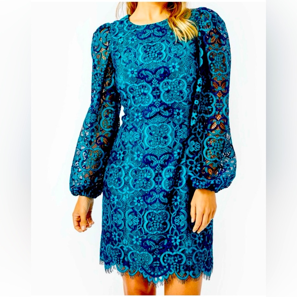 Lilly Pulitzer EUC Georgi Dress Teal Lace Size 14
